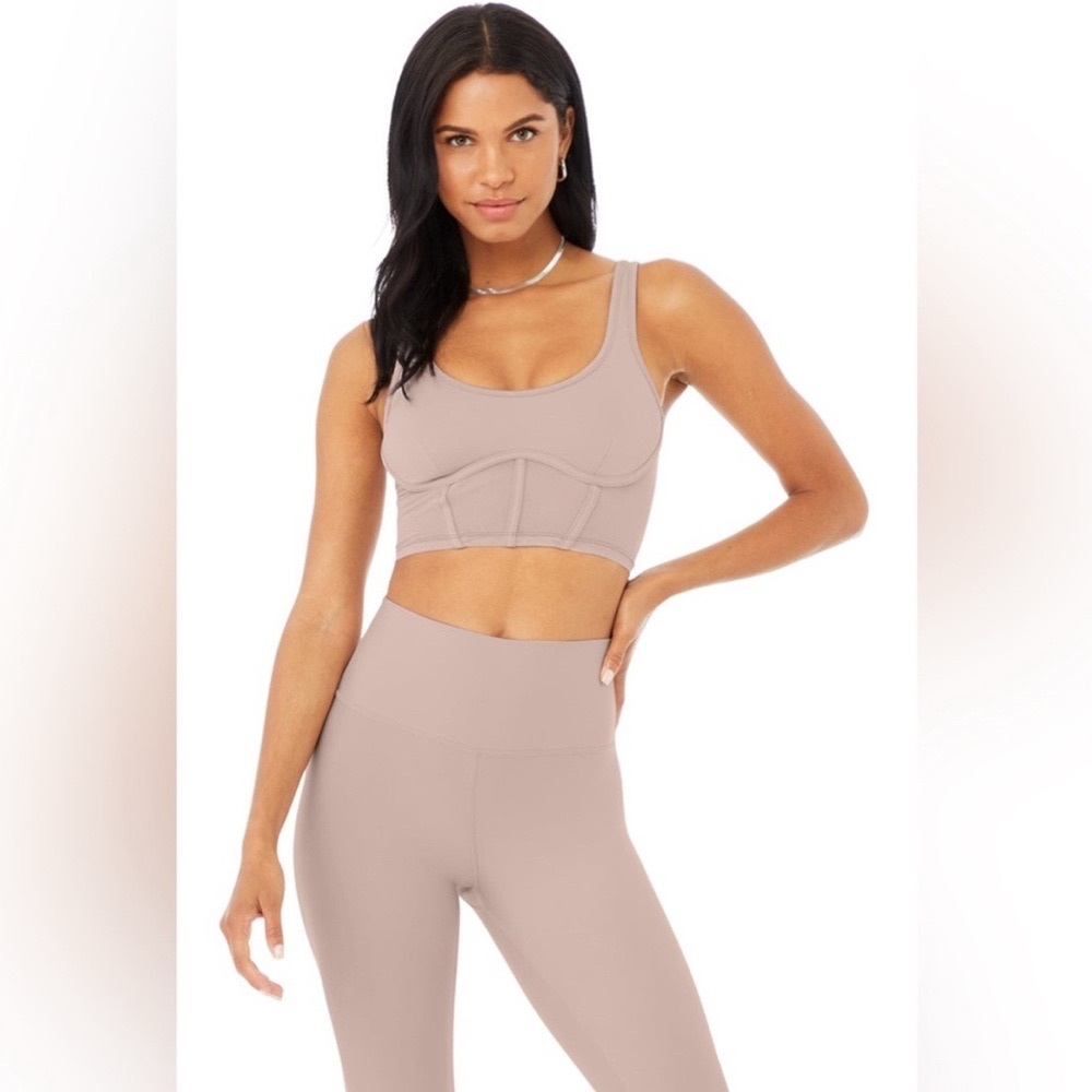 Like new! Alo airbrush mesh corset tank dusty pink